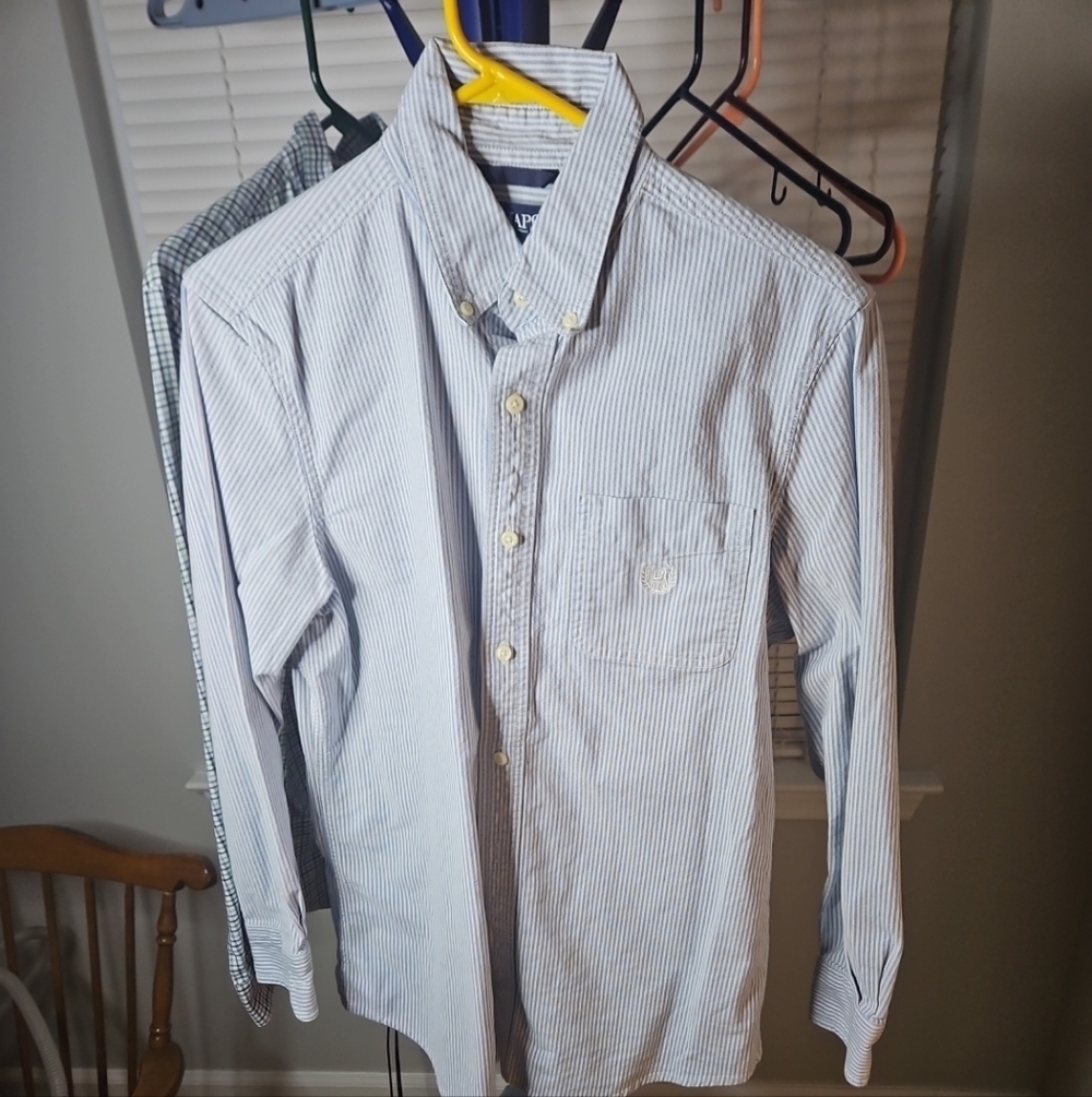 Chaps Light Blue Striped Button Down Shirt